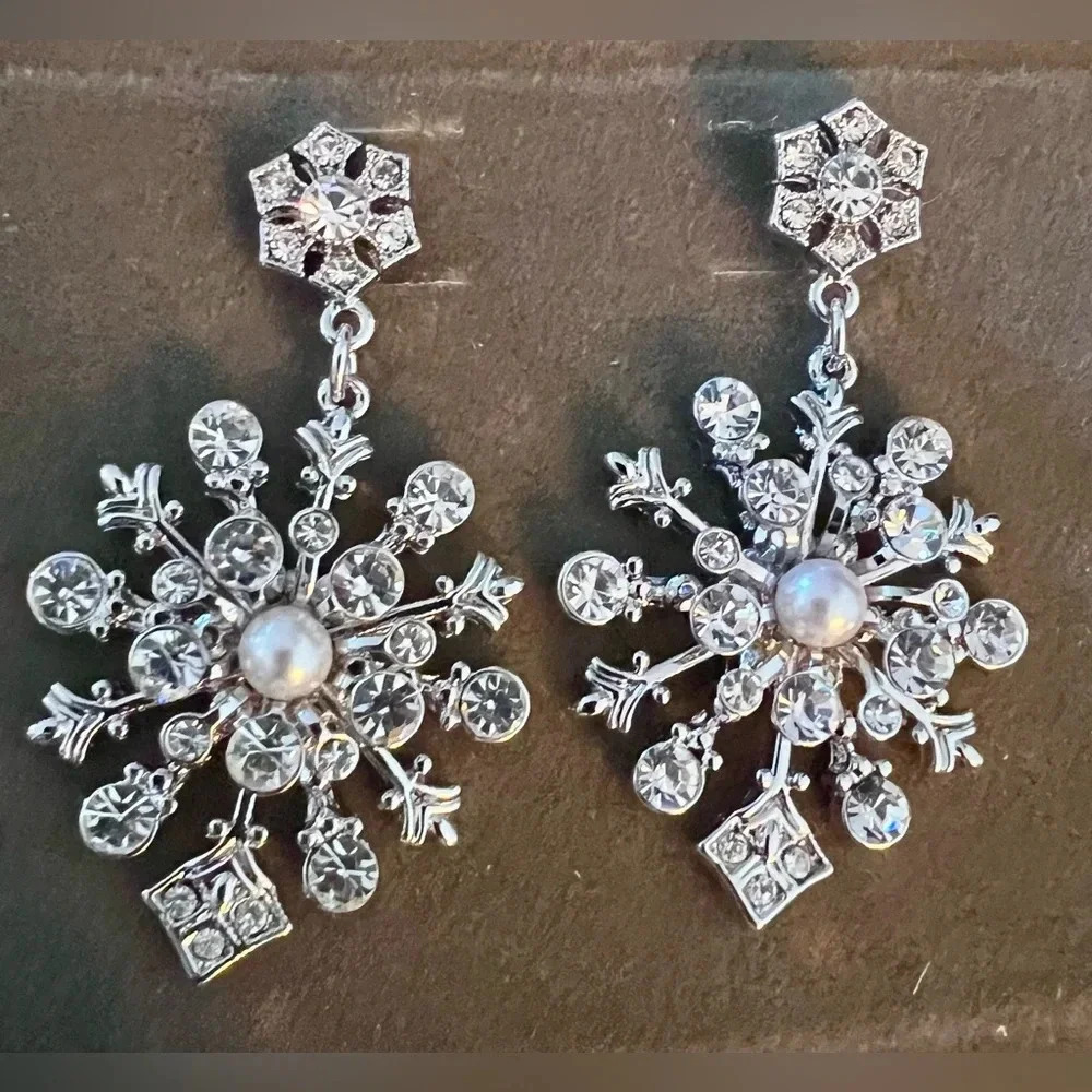 Nolan Miller Silver Crystal Snowflake Earrings